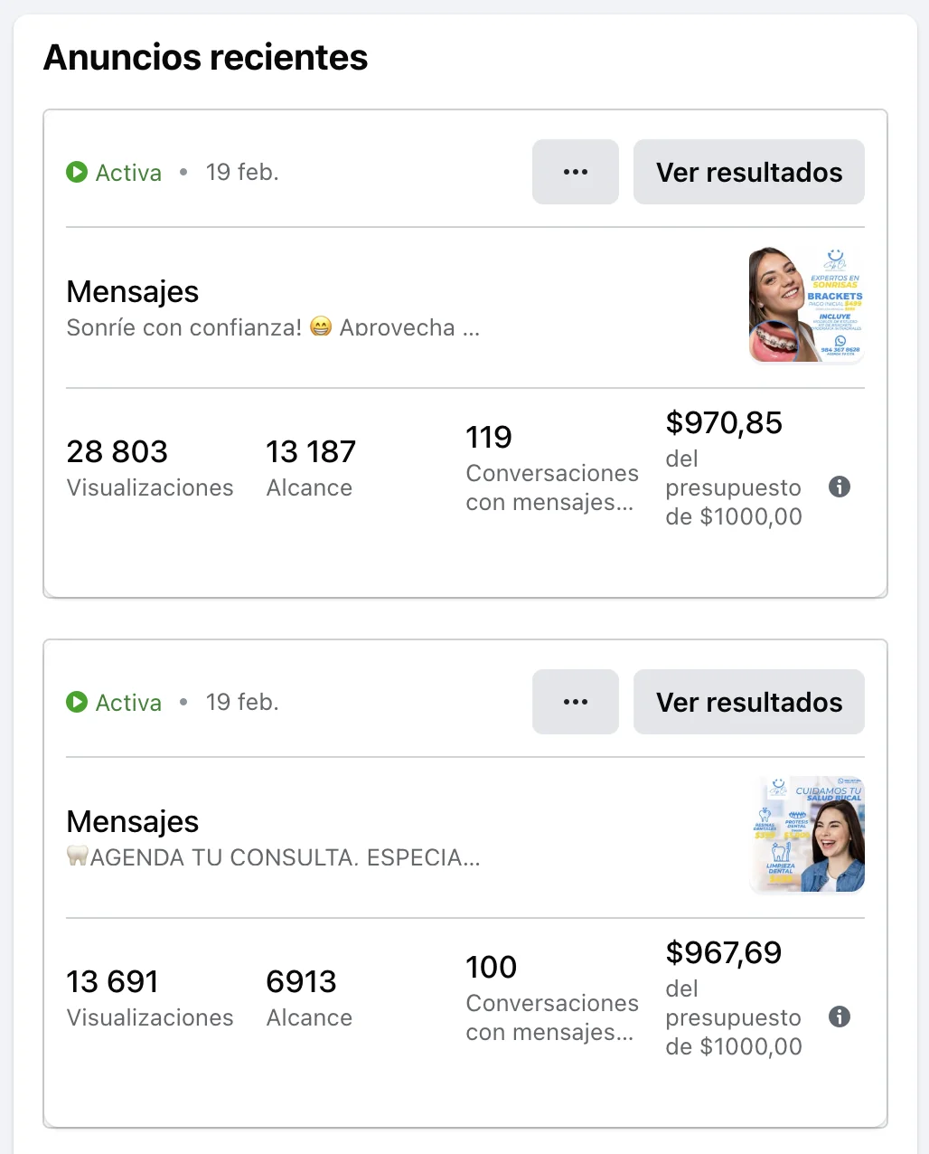 Captura de Meta Ads de Campaña de brackets